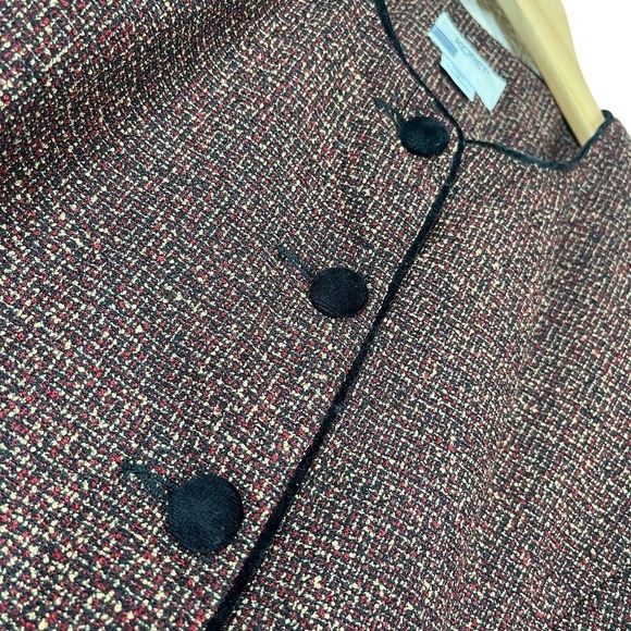 Vintage 80’s Koret Tweed Blazer Velvet Buttons Red Black Size 14 - Picture 9 of 13